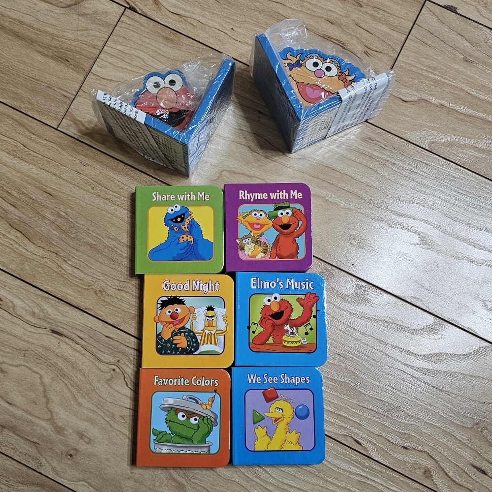 Sesame Street Workshop 6 Board Books w/ Elmo & Zoe Bookends Kids Books Library